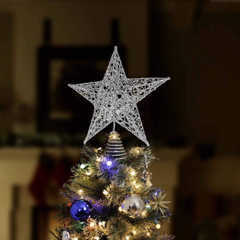 Ornativity Silver Star Tree Topper - Christmas Silver Glitter Sparkle Star Ornament Holiday Decor Top Toppers Xmas Decoration 9" - Image 3